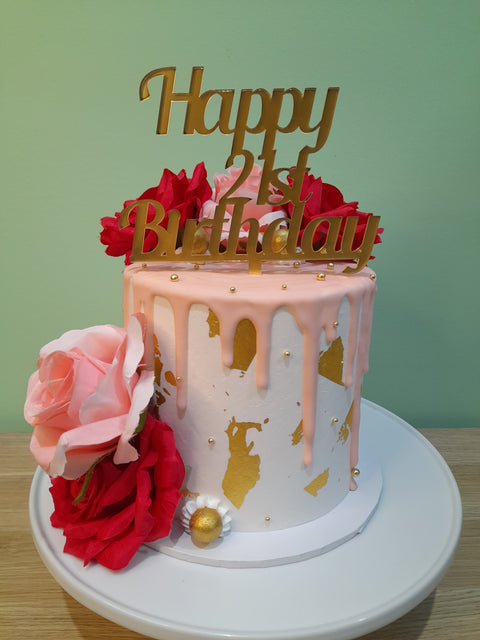 21st Birthday Cake Tall Drip With Flowers