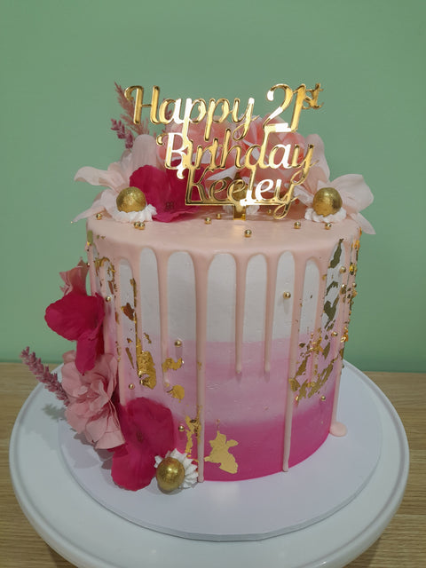 21st Birthday Cake Tall Drip With Flowers