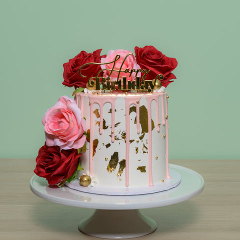 Tall Drip Cake with Flowers