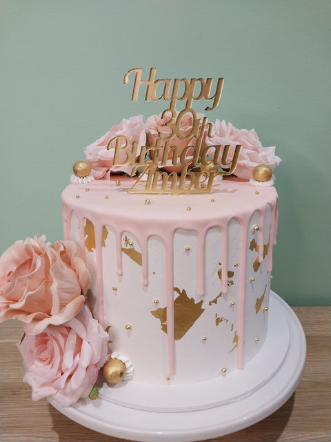 Wedding Tall Drip Cake with Flowers