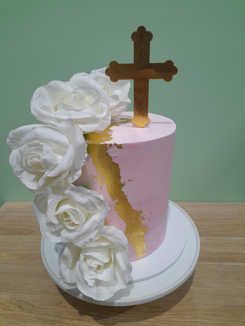 Baptism Tall Floral Cake