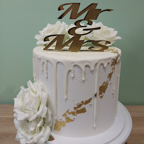 Wedding Tall Drip Cake with Flowers